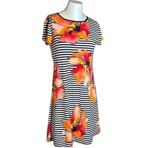 Tiana B Dress Printed Minidress bold floral and striped shirt sleeve lightweight